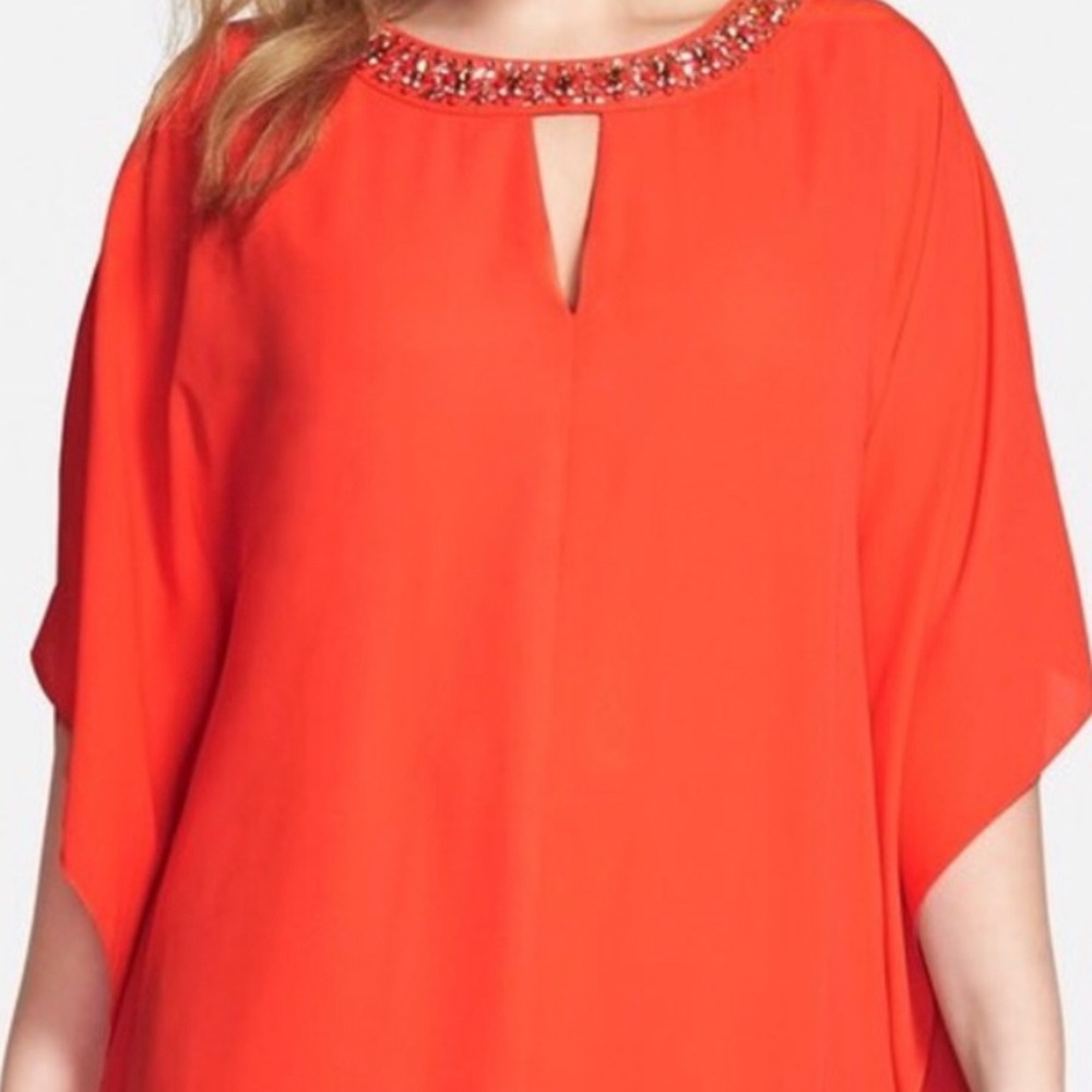 Vince Camuto Embellished Neck Chiffon Hem Dress.